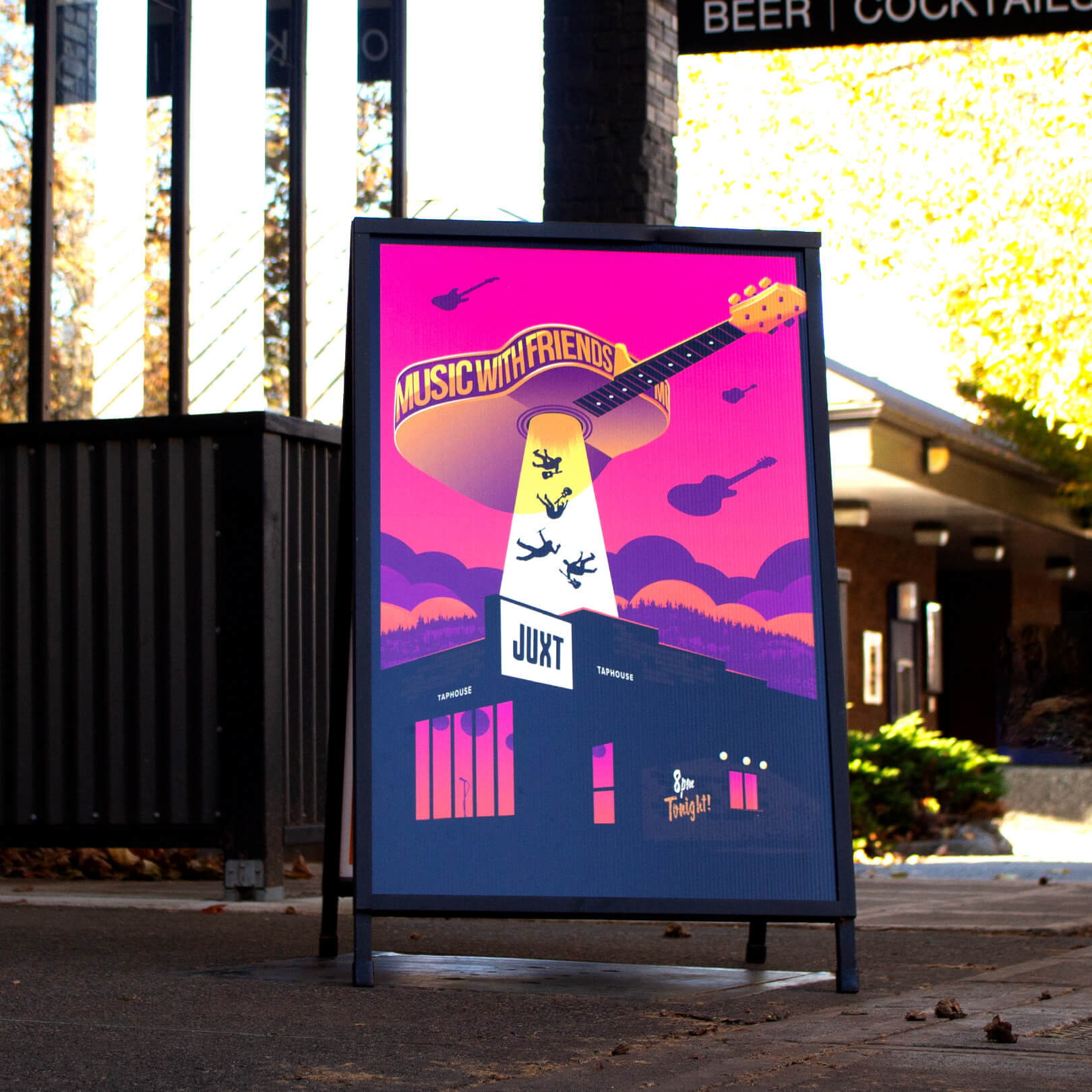 JUXT Taphouse - Music with Friends Sandwich Board